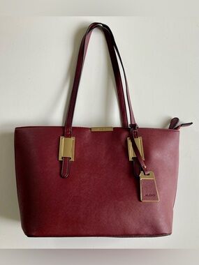 ALDO Wine Red Tote with Gold Hardware: Afadollaa Style-NWOT